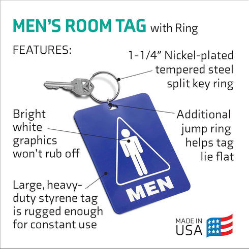Lucky Line - Men's Restroom Pass Key Tag, Plastic with Split Key Ring Keychain Identifier for Restaurant, Office, Gas Station, 1 Per Pack (53101) ...