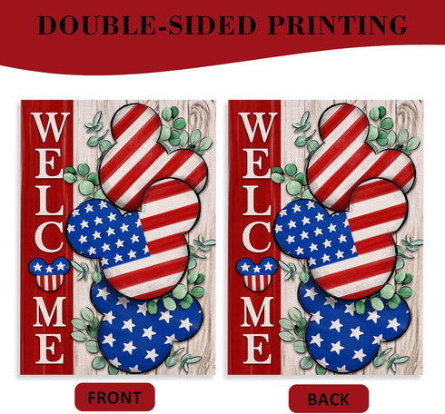 Welcome 4th of July Stars Stripes Cartoon Mouse Patriotic Decorative Garden Flag, American USA Memorial Day Yard Outside Decorations, Summer Outdo...