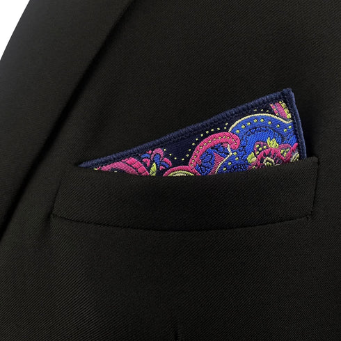 S&W SHLAX&WING Multicolored Fuchsia Pink Blue Matching Pocket Square Only...