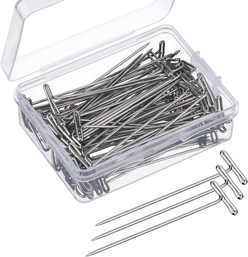 Mudder 100 Pack Wig T-Pins 2 Inch with Plastic Box, Silver...