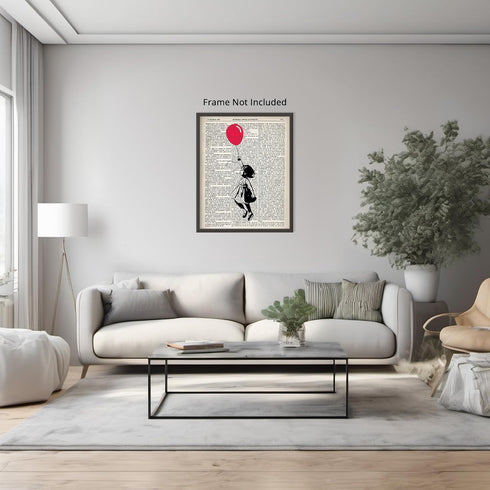Posterizer 1 pcs-Dictionary Graffiti Art Print, Girl With Balloon-Fantasy & Fiction Art-Abstract & Modern Art- Gift for Men Women Teens-Dining Ro...
