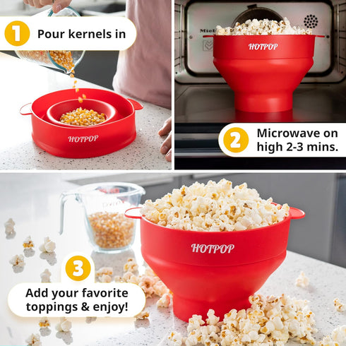 The Orginal HotPop Silicone Popcorn Maker - Microwave Popcorn Popper with Handles - Collapsible Bowl, Heat-Resistant, Easy to Clean, Ideal for Fam...