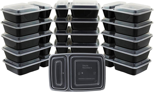 16 Pack - SimpleHouseware 2 Compartment Food Grade Meal Prep Storage Container Boxes (28 ounces)...