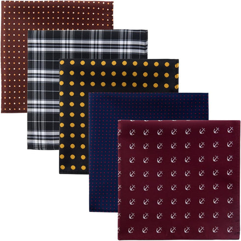 Retreez 5 Piece Assorted Woven Microfiber Premium Pocket Square Gift Box Set - Set 014...