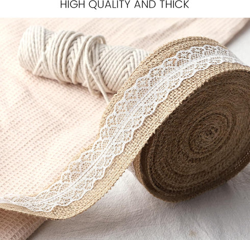VGOODALL Jute Burlap Ribbon Roll, 11 Yards Brown Rustic Burlap Ribbon Natural Jute Lace Ribbon for Crafts Gift Wrapping Wreath Home Decoration...