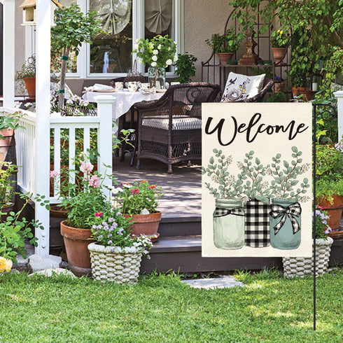 AVOIN colorlife Eucalyptus Mason Jar Spring Summer Garden Flag 12x18 Inch Double Sided Outside, Buffalo Plaid Welcome Yard Outdoor Flag...
