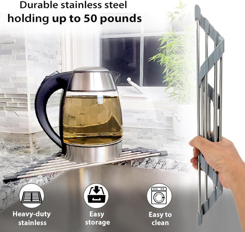 Roll Up Sponge Holder for Counter, Sink Organizer for Kitchen, Bathroom, Laundry Room, 304-Stainless Steel Sink Organizer for Sponge, Brush, Scrub...
