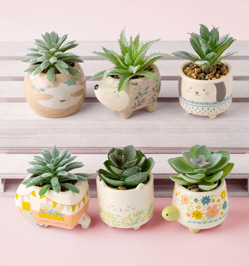Karma, Shaped Succulent Pot, Artificial Succulents in Ceramic Pot, Faux Mini Succulent Plant, Desk Decor, Office Plants, Succulent Décor Faux Succ...