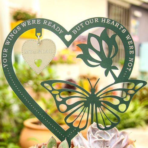 Memorial Decorative Plaque, Heart-Shape Butterfly, Sympathy Gift for Loss of Mother or Father Metal, 7.9 x 5.9 inches...