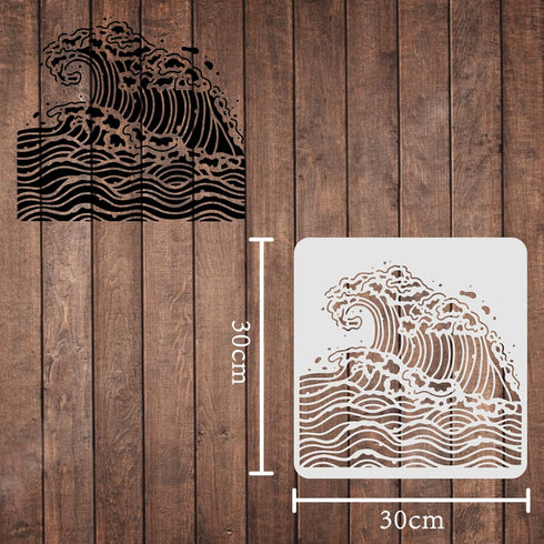 FINGERINSPIRE Sea Waves Drawing Painting Stencils Templates 11.8x11.8 inch Plastic Stencils Decoration Square Reusable Stencils for Painting on Wo...