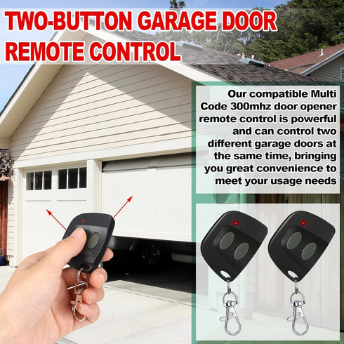 Kingdder 2 Pcs 10 Dip Switch Garage Door Remote Two Button Garage Remote Compatible with Multicode 300mhz 3089 3060 3070 3083 Door Opener with Key...