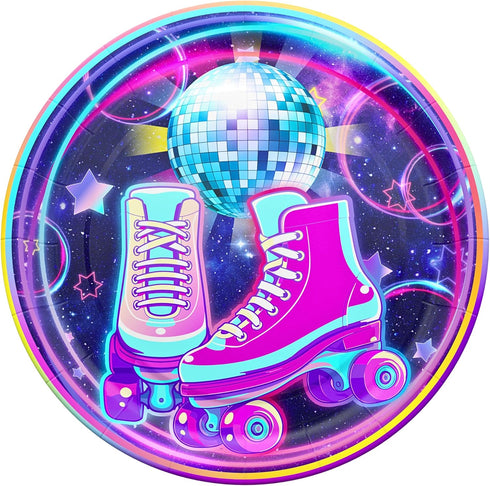 Blue Orchards Roller Skating Party Plates and Napkins (52 pieces for 20 Guests) - Roller Skating Party, 90s Party Supplies, Roller Skate Plates An...
