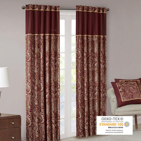 Madison Park Aubrey 2 Panel Curtain Faux Silk Paisley Jacquard, Rod Pocket Curtain for Living Room, Kitchen, Room Darkening Window Drape for Bedro...
