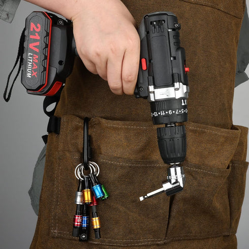 Katerk Bit Holder Key chain Gadgets for Men - 1/4 Drill Bit Holder 6Pcs, w/Drill Socket Adapter 3 Sizes 1/4" 3/8" 1/2", w/ 105° Multifunction Righ...