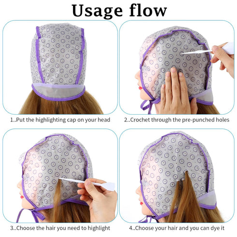 3 Pcs Hair Highlighting Cap with Hook Salon Hair Coloring Cap Hair Dye Cap with Holes Hair Frosting Caps for Highlighting Hair Highlight Cap Kit f...