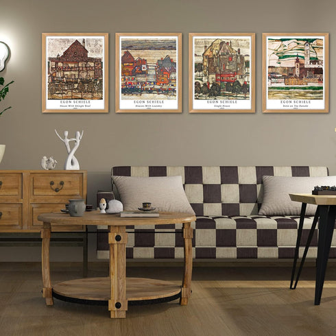 Berkin Arts Wall Art Unframed Prints Giclee Art Paper Set of 4, 11x14 inch Landscape Artwork, Bedroom Decoration Brown Abstract Antique Illustrati...
