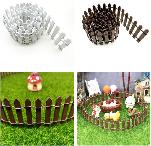 Woohome 35Inch Miniature Fairy Garden Fence, 4 PCS DIY Wood Picket Fence Mini Ornament for Dollhouse Home Garden Plant Pot DIY Diorama Project for...