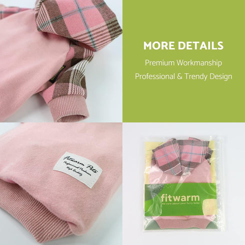 Fitwarm 100% Cotton Girl Plaid Dog Clothes Lightweight Puppy Hoodie Pet Sweatshirt Doggie Hooded Outfits Cat Apparel Pink XX-Large...