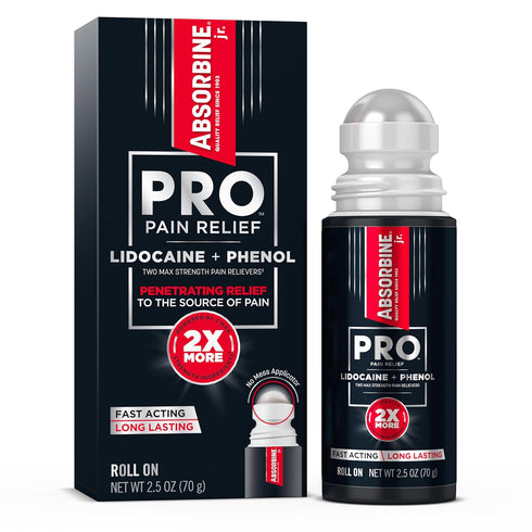 Absorbine Jr. PRO No-Mess Lidocaine Roll On, Maximum Strength Numbing Pain Relief with Phenol for Fast-Acting Relief of Nerve Pain, Muscle Aches, ...