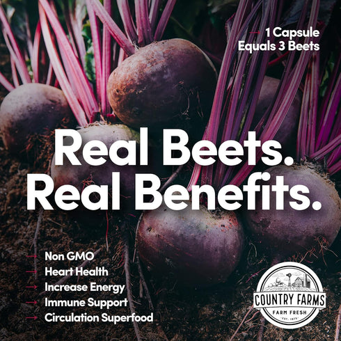 COUNTRY FARMS Bountiful Beets Capsules, Wholefood Beet Extract Superfood, Natural Nitric Oxide Booster, Beet Root Powder, Circulation and Immune S...