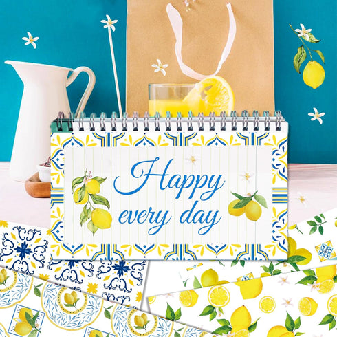 24 Sheets Lemon Scrapbook Paper Pad Double-Sided Blue Tiles Yellow Lemon Patterned Decorative Craft Paper for Card Making Photo Album Journal DIY ...