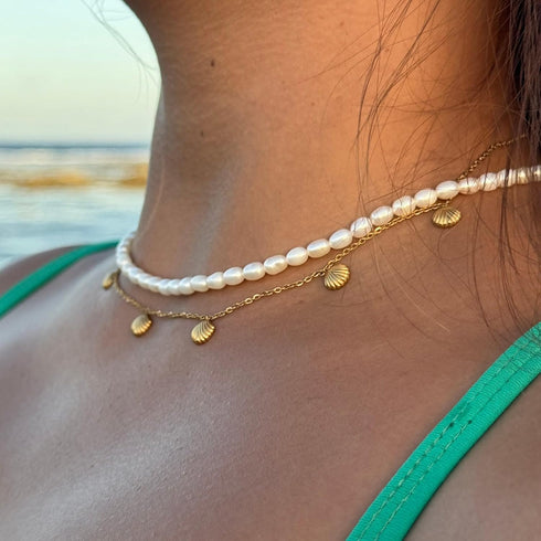 Shell Necklace - Beach Jewelry for Women, Charm Necklace - Gold Necklace for Women, Surfer Accessory, Waterproof, Non Tarnish Gold Necklace, Daint...