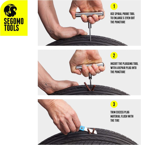 Segomo Tools 10 Piece Universal Flat Tire Puncture Repair Kit for Motorcycles, Cars, Jeep, Trucks, ATV | Motorcycle Tire Plug | Car Tire Repair Ki...
