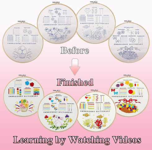 VIVIDOX 4 Sets Embroidery Kit for Beginners with Stitch Video, Cross Stitch Kits for Adults Practice, Starters, Hand Craft Lover with Embroidery C...