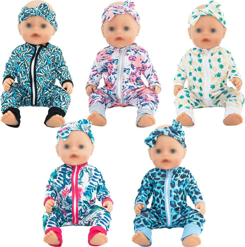 SOTOGO 5 Sets Doll Clothes Outfits Jumpsuits with 5 Headbands for 14 to 17 Inch New Born Baby Doll, 15 Inch Baby Doll and American 18 Inch Doll Cl...