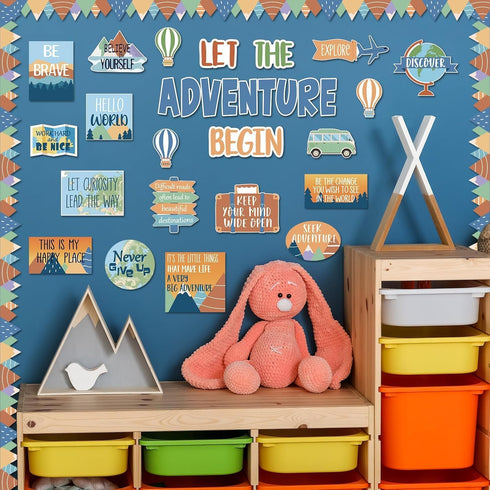 Let The Adventure Begin Motivational Bulletin Board Set for Classroom Decoration Let's Explore Themed Bulletin Cutouts Travel Map Poster Set for T...