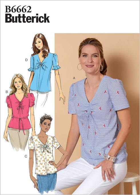 Butterick B6662D5 Easy to Sew Women's Pullover Tie Front Blouse Sewing Patterns Sizes 12-20...