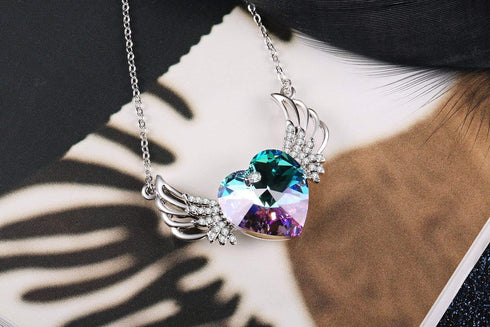 PLATO H Angel Wing Heart Crystals Necklace for Women Guardian Angel Pendant with Dainty Jewelry Box Mothers Christmas Gifts...