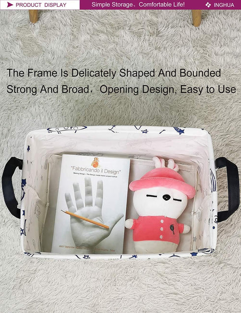 Rectangular Storage Basket Fabric Organizer Bin for Toys,Books,Clothes,Gifts,Pets-Perfect for Home,Office,Nursery,Dorm,Shelf(Rec Spaceships)...