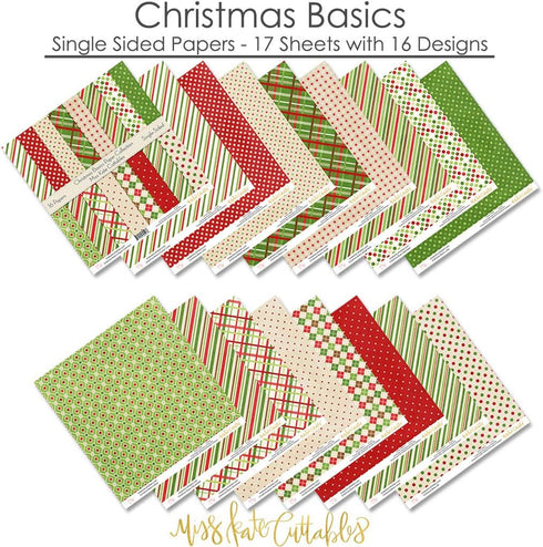 Pattern Paper Pack - Christmas Basics - Scrapbook Premium Specialty Paper Single-Sided 12"x12" Collection Includes 16 Sheets - by Miss Kate Cuttab...