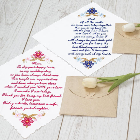W&F GIFT Embroidered Wedding Handkerchief - Mom, Dad, New Mom, New Dad & Grandma...