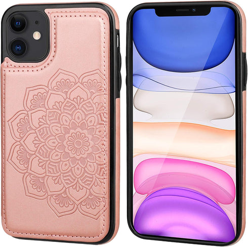 Vaburs Compatible with iPhone 11 Case Wallet with Card Holder, Embossed Mandala Pattern Flower Premium PU Leather Double Magnetic Buttons Flip Sho...