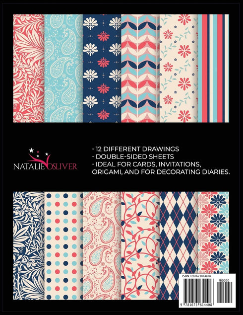 Pink & Blue: Scrapbooking, Design and Craft Paper, 40 sheets, 12 designs, size 8.5 "x 11", from Natalie Osliver...