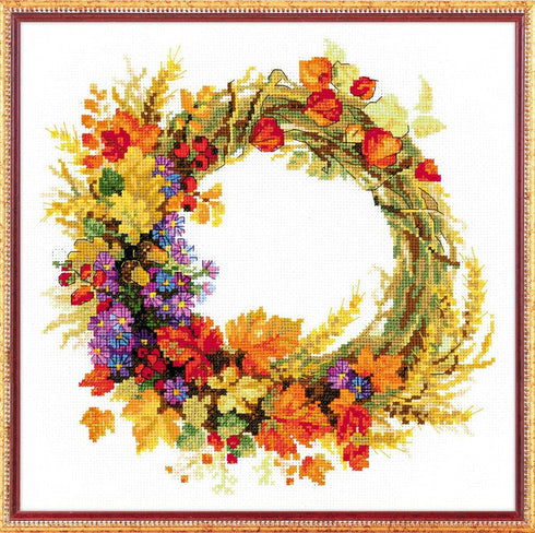 RIOLIS 1537 14 Count Wreath with Wheat Counted Cross Stitch Kit, 11.75" by 11.75", Multicolor...
