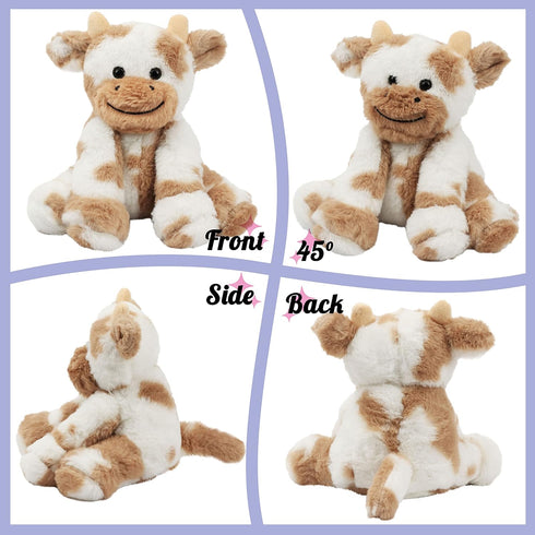 Hopearl Adorable Plush Cow Toy Floppy Dairy Cattle Soft Stuffed Animal Cute Birthday for Boys Girls Kids Toddlers, Light Brown, 9''...