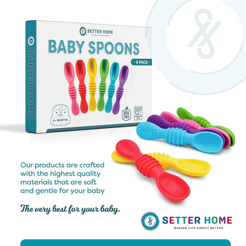 Premium Silicone Baby Spoons - 6 Pack, Self Feeding Training Spoons for Infants & Toddler, First Stage Chewable Baby Led Weaning Utensils, Dishwas...
