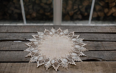 Lace Doily Neutral Earth Tones Table Topper Scarf Place Mat Round Doily (16 inch Round)...