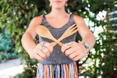 Reusable Bamboo Travel Utensils with rePETe Carrying Case & Carabiner Clip | Bamboo Utensils | Eco Friendly | Agave (Pack of 2)...