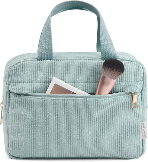 Makeup Bag Corduroy Makeup Bags for Girls Women Large Makeup Pouch with Metal Zipper Cosmetic Bag for Travelling Preppy Stuff(Green)...