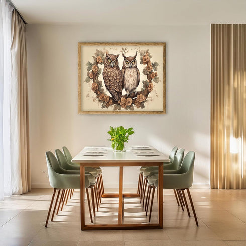 Posterizer 1 pcs- Two owls sitting on a tree with wild flowers-Art for Animal Lovers-Floral Botanical Art- Gift for Men Women Teens-Decor for Hom...