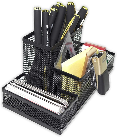 Fengtaiyuan T02 Black-Plus, Big Black Metal Wire Mesh Pencil Holder, Desktop Organizer...