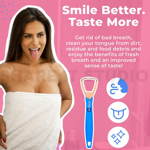 Tongue Scraper - Dental Hygiene Tool, Stainless Steel - Copper Mouth Cleaner Non-Slip Silicone Handle - Helps Fight Bad Breath - Professional Oral...