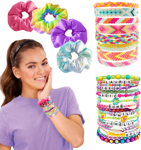ACTIVITY KINGS 3-in-1 Customizable DIY Hair and Fashion Accessory Gift Set for Girls Ages 6+, Arts and Craft Pack Includes Bracelets, Beads, Scrun...