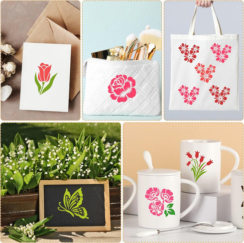 64Pcs Flower Stencils for Painting 3 Inch Plastic Stencils for Crafts Rock Painting Stencils Reusable Stencils for Painting on Wood Wall Tile Home...