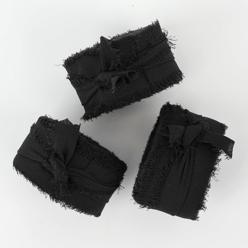 MEEDEE Black Chiffon Ribbon 1 Inch Frayed Ribbon Chiffon Silk Ribbon Black Fringe Ribbon Thin Chiffon Ribbons for Crafts, Gift Wrapping, Wedding I...