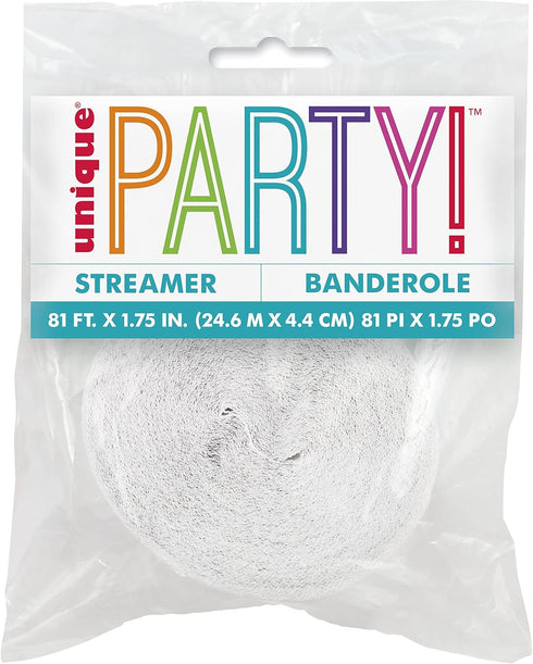 Premium White Crepe Paper Streamer - 81 ft (1 Pc) - Perfect for Birthdays, Weddings, and Events...